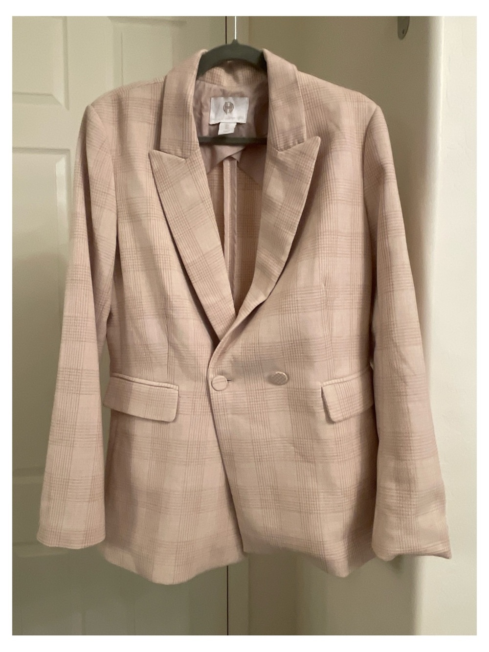 House of Harlow 1960 Blush Plaid Double-Breasted Blazer